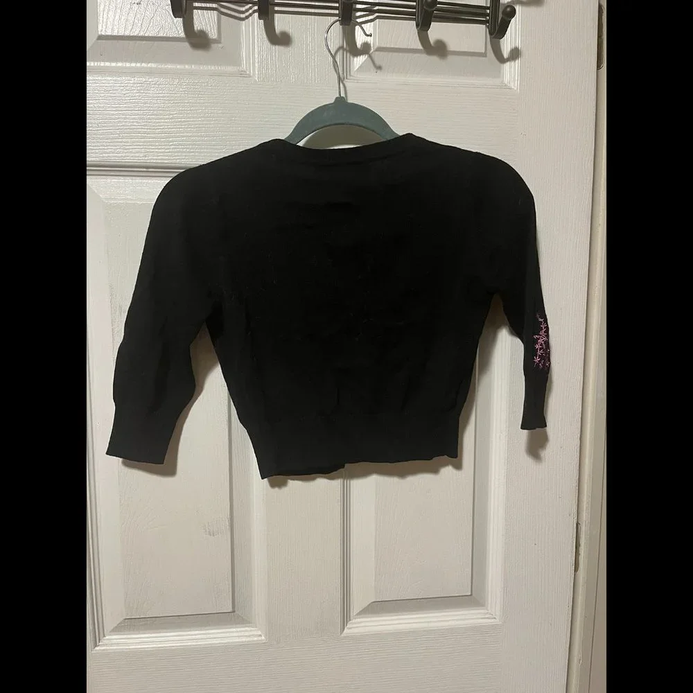 NWT Collectif Lucy Swan Forest Cardigan cropped balck XXS UK 6 - Picture 7 of 8